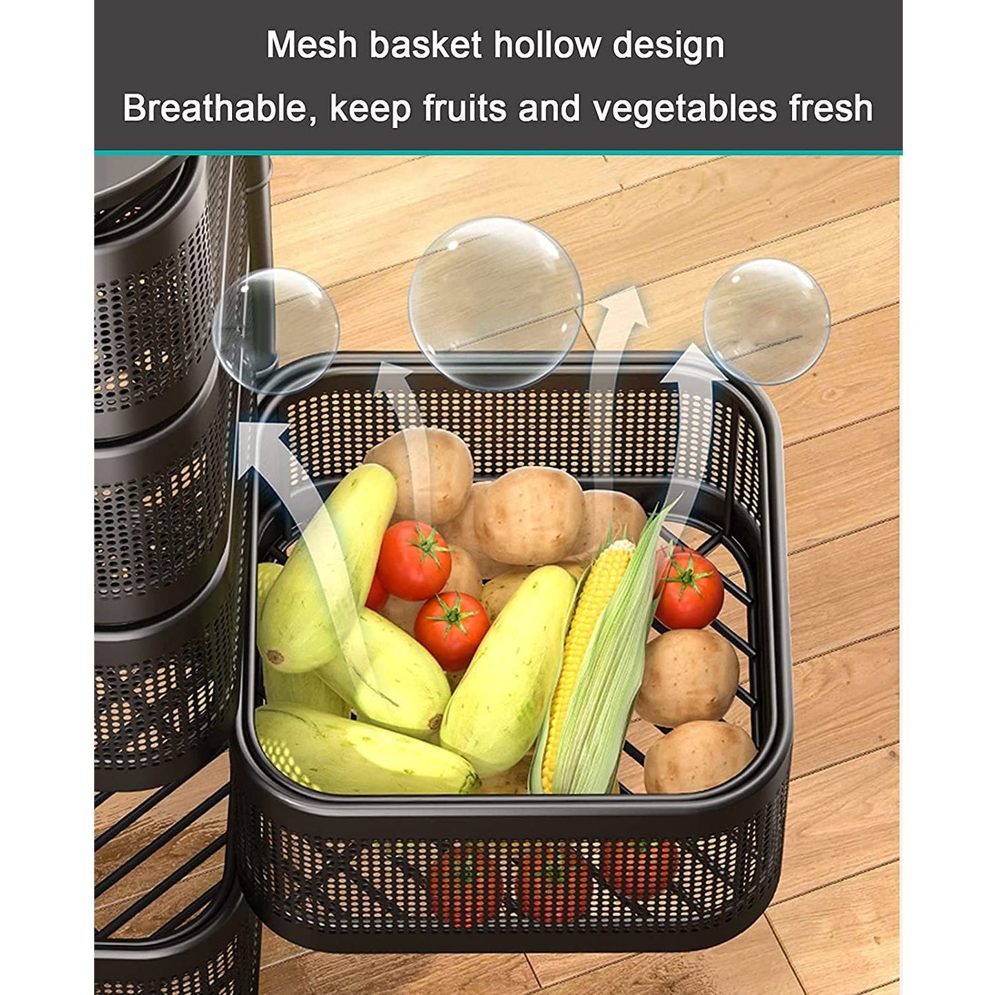 Metal High Quality Kitchen Trolley Kitchen Organizer Items and Kitchen Accessories Items for Kitchen Rack Square Design for Fruits & Vegetable Onion Storage Kitchen Trolley with Wheels (3 Layer) - Discount Karo