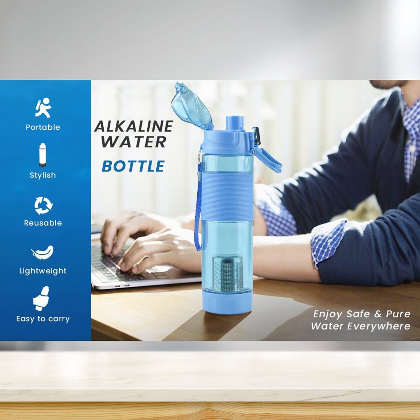 Customized/Personalized Alkaline Water Bottle, with Food Grade Plastic, Stylish and Portable (Particulates not included) - Discount Karo