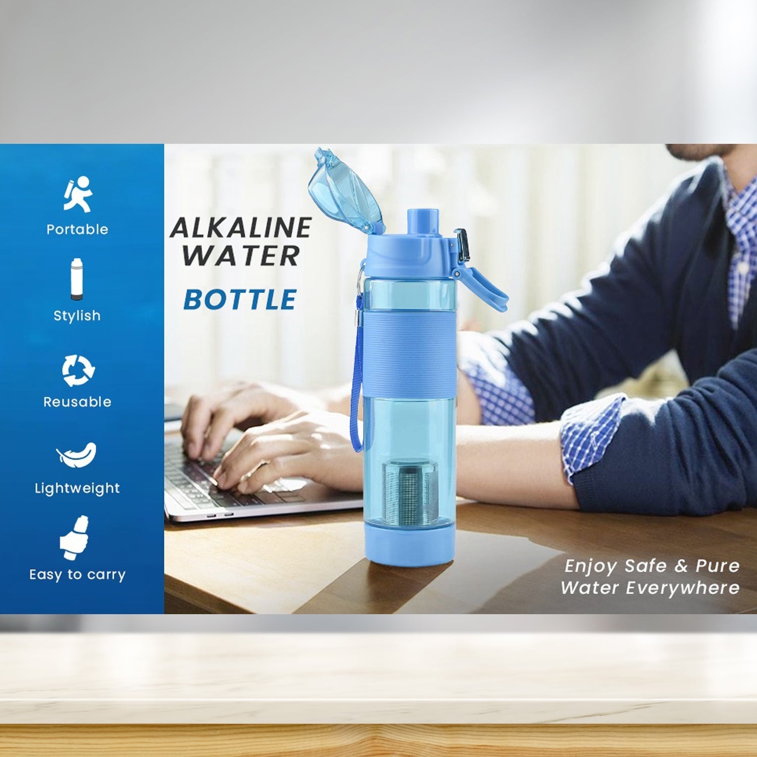 Customized/Personalized Alkaline Water Bottle, with Food Grade Plastic, Stylish and Portable (Particulates not included) - Discount Karo