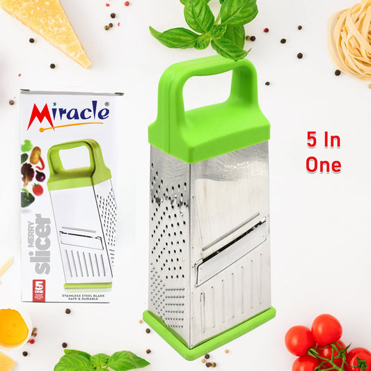 Miracle 5 In 1 Multifunctional Stainless Steel, Cheese Grater With Handle Stainless Steel Material Food Grater For Carrot, Cheese, Panner, Lemon or orange Peel and other Vegetable & Fruit   - Discount Karo