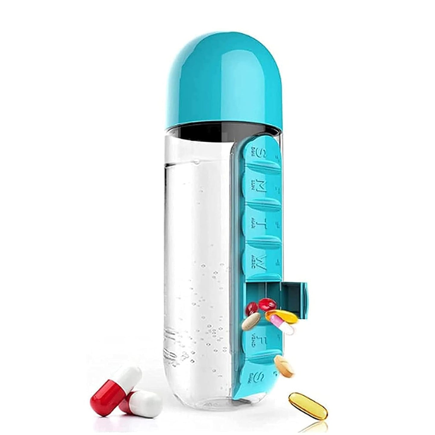 Pill & Vitamin Bottle, Water Bottle Multi Functional Use for Traveling & Outdoor Use Water Bottle, Travelling kit, Summer Special Bottle (600 Ml /  Mix Color ) - Discount Karo