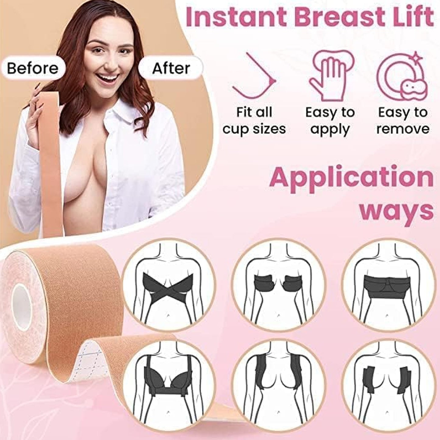 Boob Tape with Nipple Covers: Cotton, Breathable, Lift & Support (5m, 10 Pairs) - Discount Karo