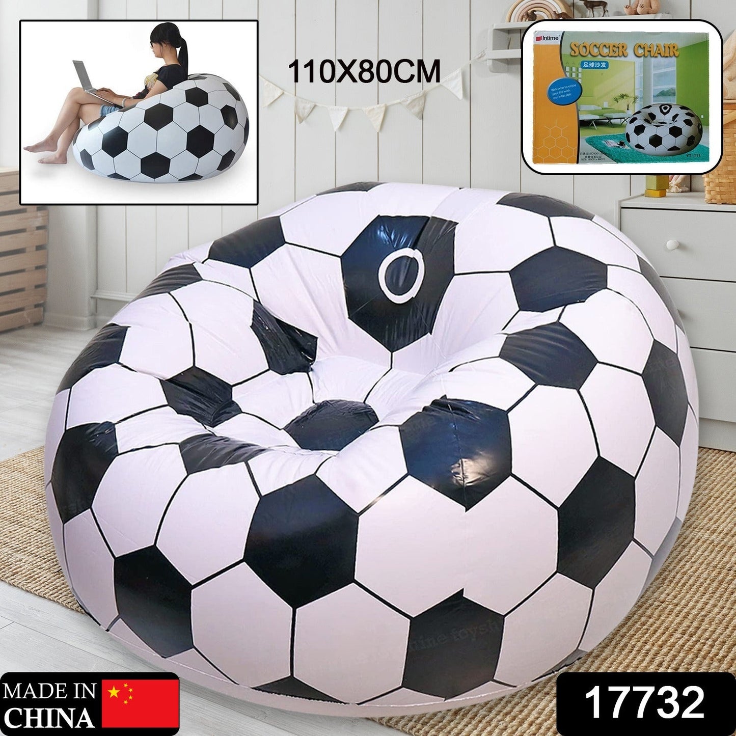 Foldable Sofa, Cartoon Style Inflatable Folding Chair, Ball Chair, Inflatable Sofa for Adults, Kids size (110cm x 80cm)