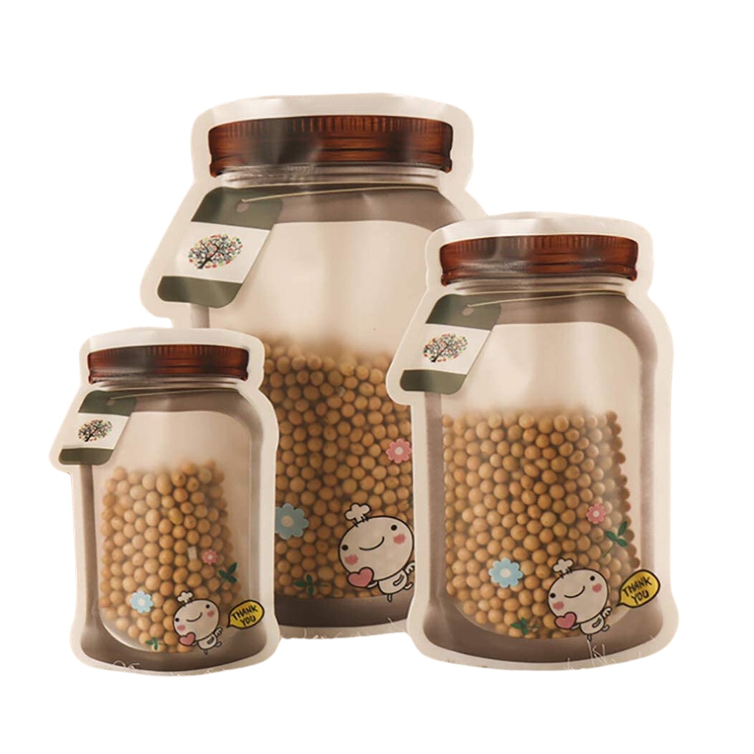 Plastic Transparent Jar Shaped Pouch With Zipper (3 Pcs Set) - Discount Karo