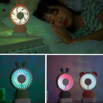 7632 MINI PORTABLE FAN USB RECHARGEABLE HANDHELD BEAR STYLE COLOR CHANGING LED LIGHT POCKET DESK LIGHT FAN 