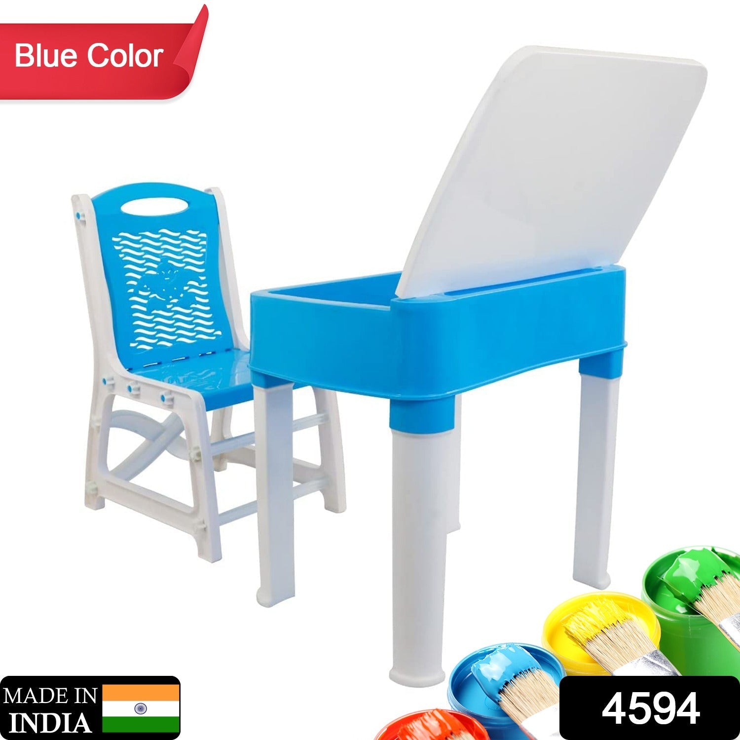 Study Table And Chair Set For Boys And Girls With Small Box Space For Pencils Plastic High Quality Study Table (Blue) - Discount Karo