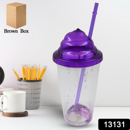 High Quality Plastic Creative Cold Drink Cup / Tumble, Reusable Tea Coffee Tumbler with Lid and Straw, Double Wall Plastic Drinking Sport Bottle, Travel Tumbler (1 Pc / Mix Color) - Discount Karo