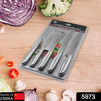 Big Size Professional Sharp Durable Quality Pack of 5 Kitchen Knives Set Basic Kitchen Tools-Stainless Steel Kitchen Gadgets (5 Pc Set) - Discount Karo