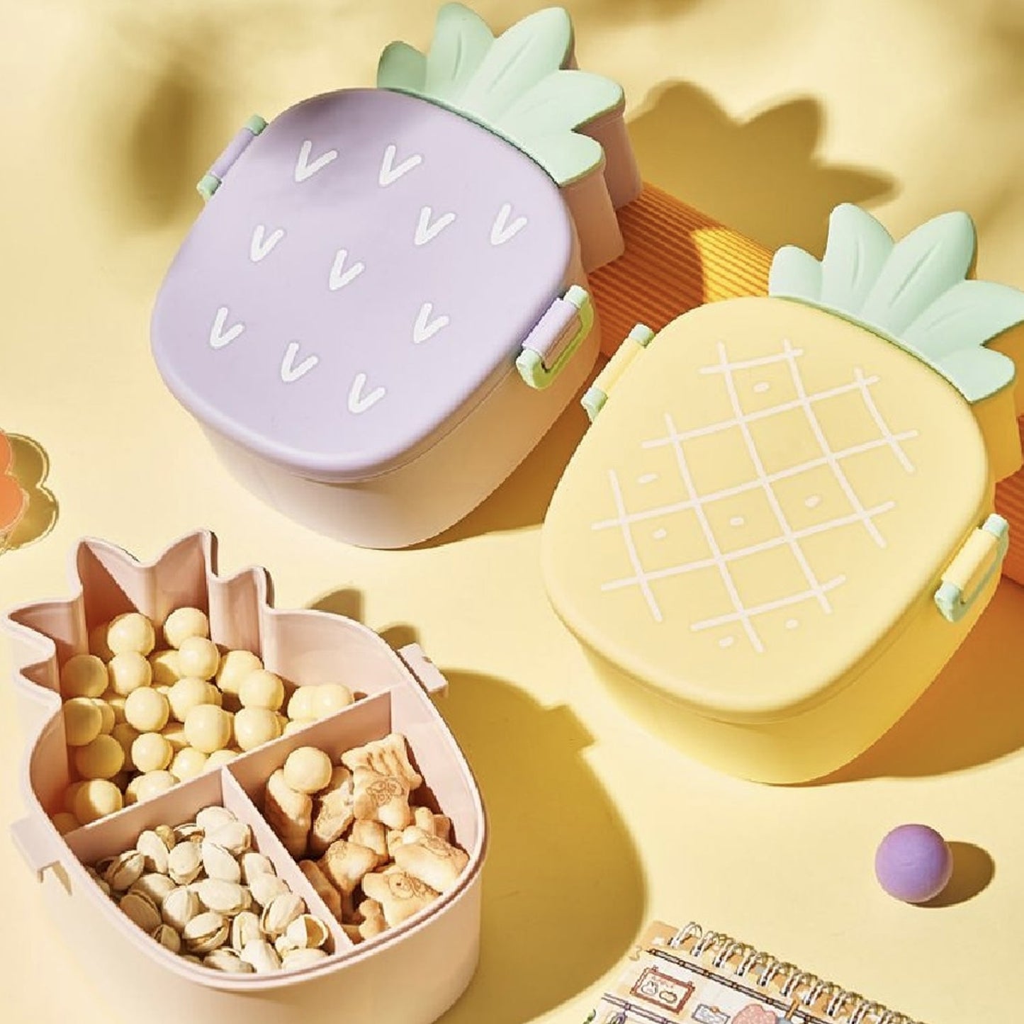 Kids Lunch Box Cute Pineapple Shaped Bento Box with Fork Spoon Snack Candy Container Microwave Portable Office Lunch Box (1 Pc / With Spoon & Fork) - Discount Karo