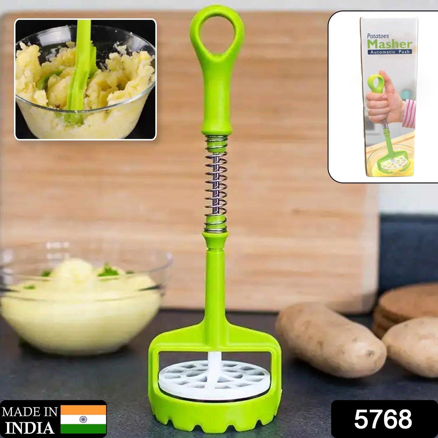 Multi Functional One-Handed Plastic Manual Mashed Potatoes Masher, Mash Sweet Potato Masher with Comfort Grip and Stainless-Steel Spring Design for Nonstick Pans (1 Pc) - Discount Karo