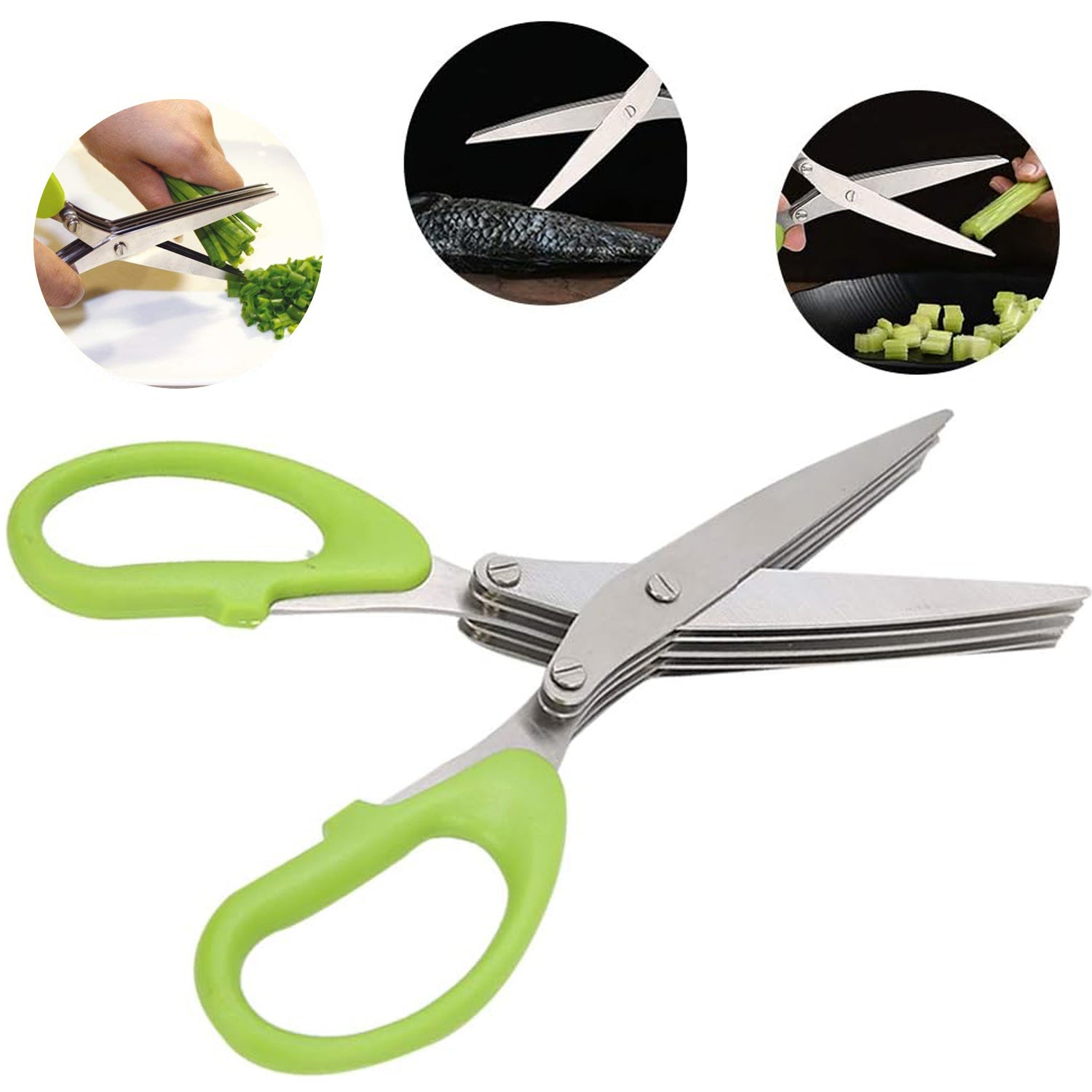 Multifunction Vegetable Stainless Steel Herbs Scissor with 3 Blades - Discount Karo