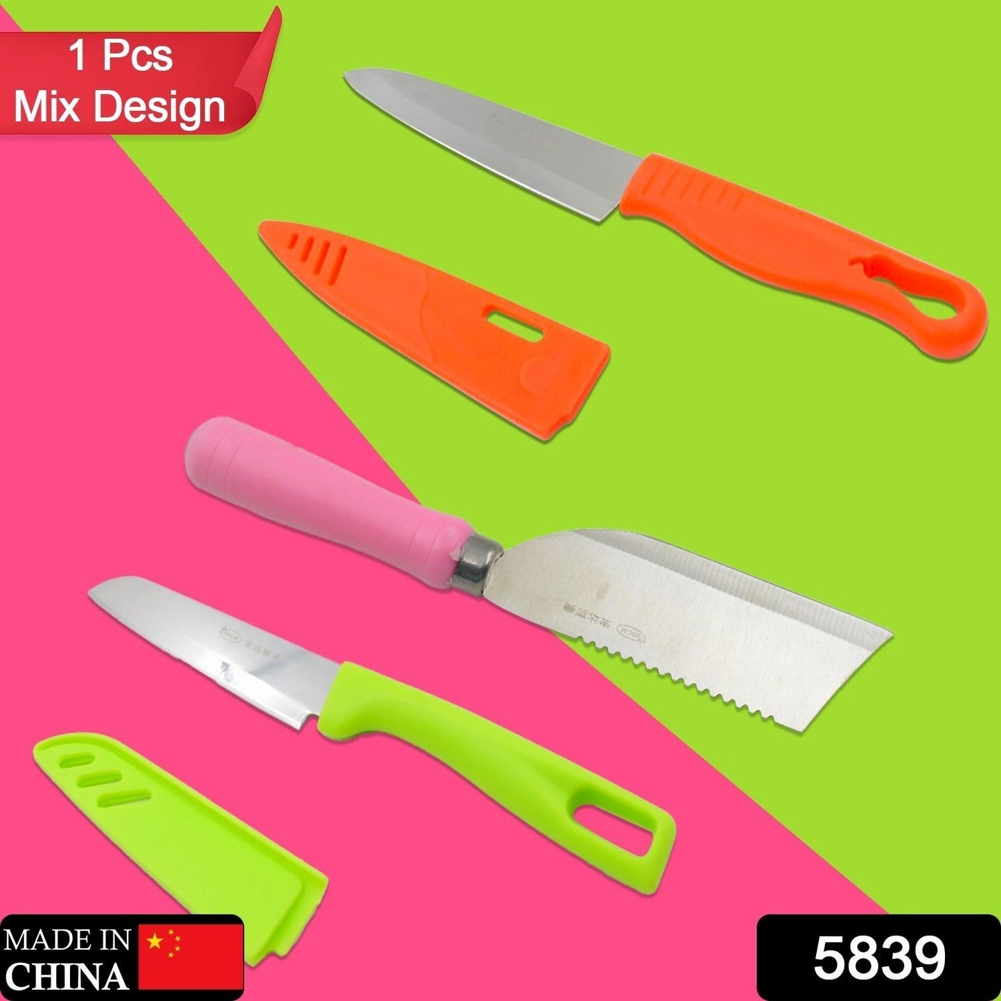 Stainless Steel Knife For Kitchen Use, Knife Set, Knife & Non-Slip Handle With Blade Cover Knife, Fruit, Vegetable,Knife Set (Mix Design 1 Pc) - Discount Karo