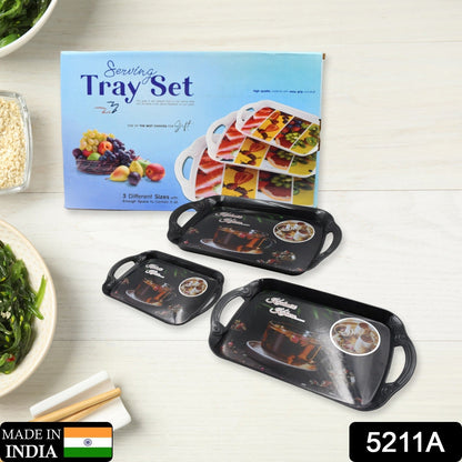 Serving Tray Set  (Pack of 3 Pcs) (Small, Medium, Large) (Multicolour) - Discount Karo