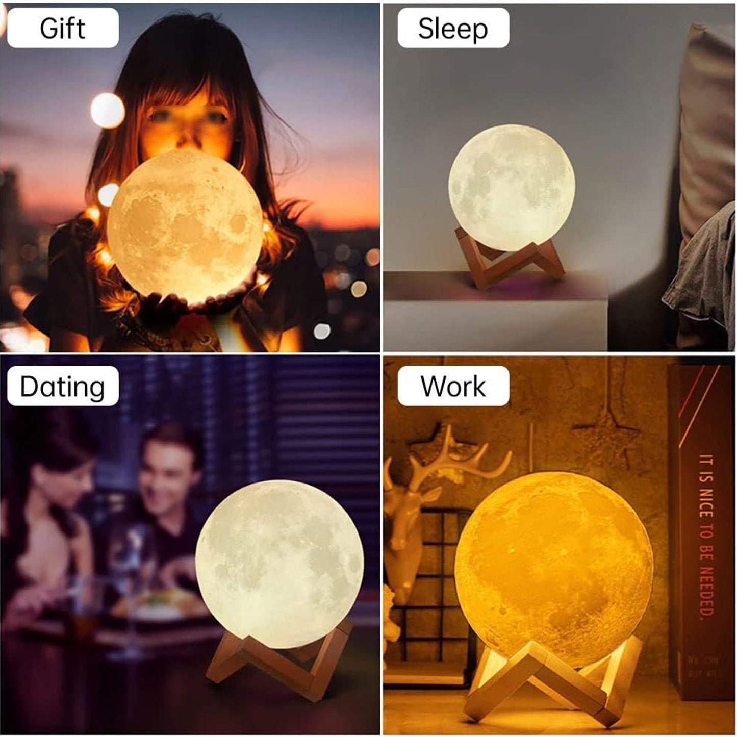 true home Moon Night LAMP with Wooden Stand Night LAMP for Bedroom