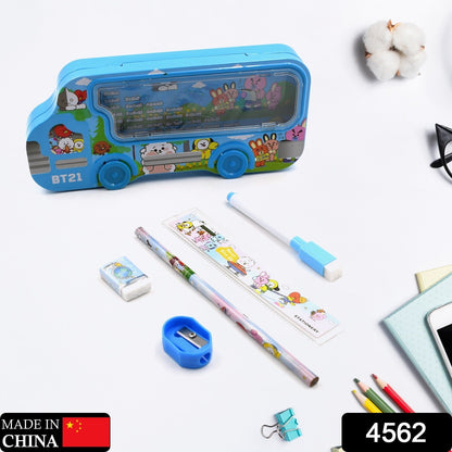 Bus Shape Compass Box for Boys, Kids School Accessories |  Pencil Box  with Wheels for Girls and Kids, String Operated Case Students School Supplies - Stationery Set Organizer Birthday Return Gift for Kids - Discount Karo