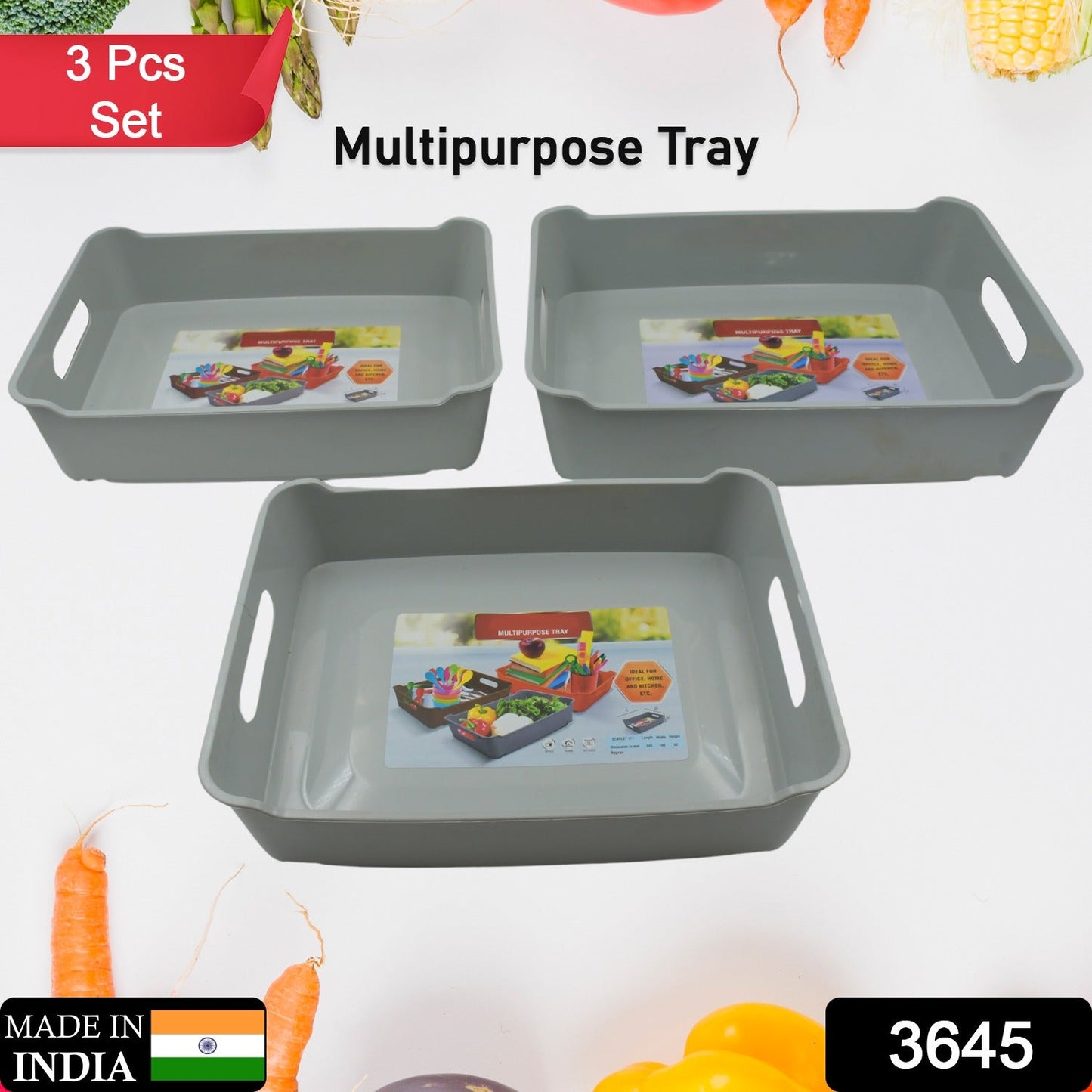 Multipurpose Organising & Storage Plastic Tray,  Fruit & Vegetable/ Multi Purpose Tray, Organizer for Kitchen, Countertop, Cabinet, Bathroom Plastic Storage Basket For Store Fruits, Vegetables, Magazines, Cosmetics, Stationary Set of 3 - Discount Karo