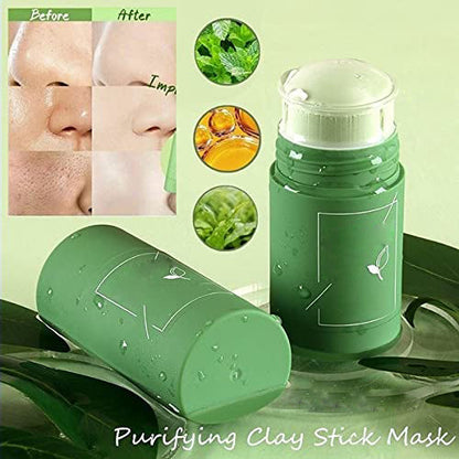 Green Tea Purifying Clay Stick Mask Oil Control Anti-Acne Eggplant Solid Fine, Portable Cleansing Mask Mud Apply Mask, Green Facial Detox Mud Mask - Discount Karo