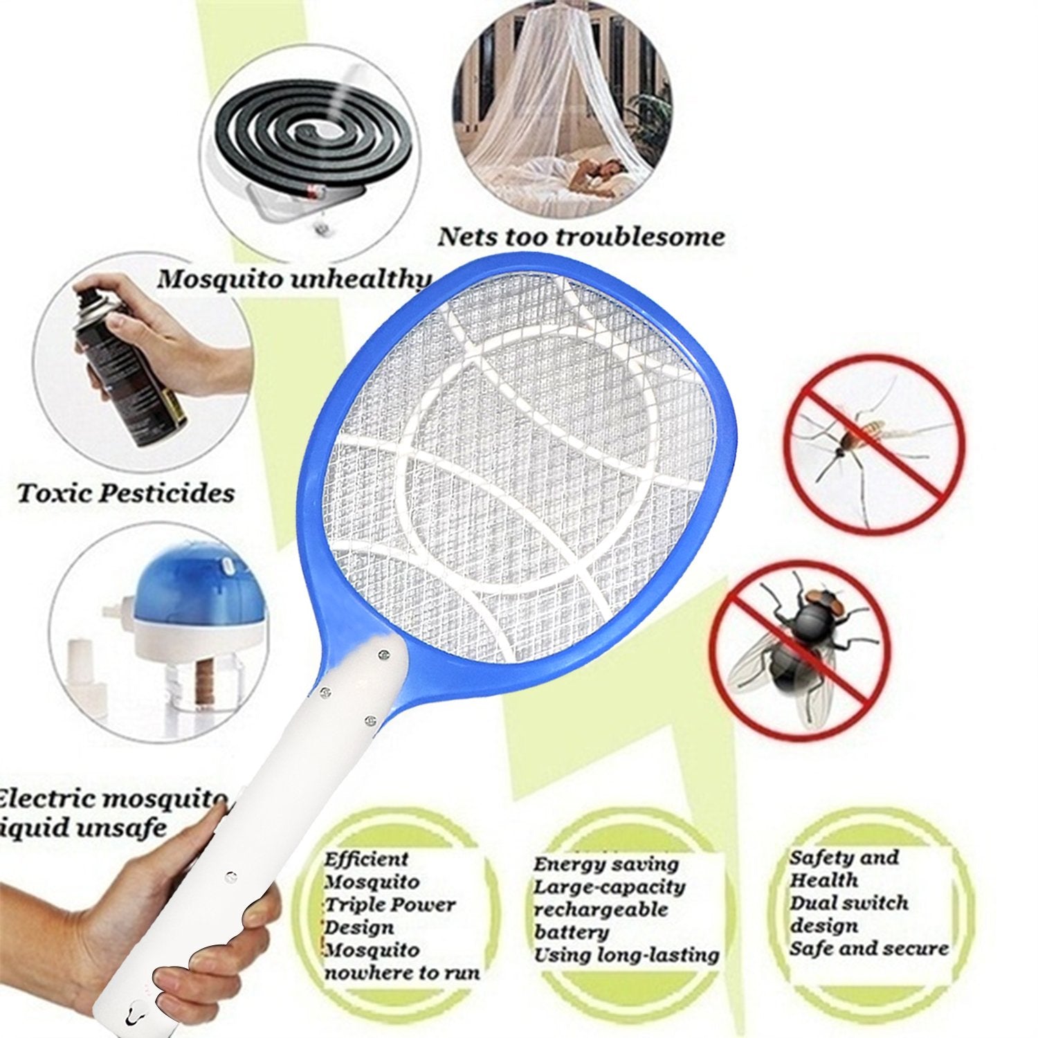 1722 Anti Mosquito Racket - Rechargeable Insect Killer Bat 