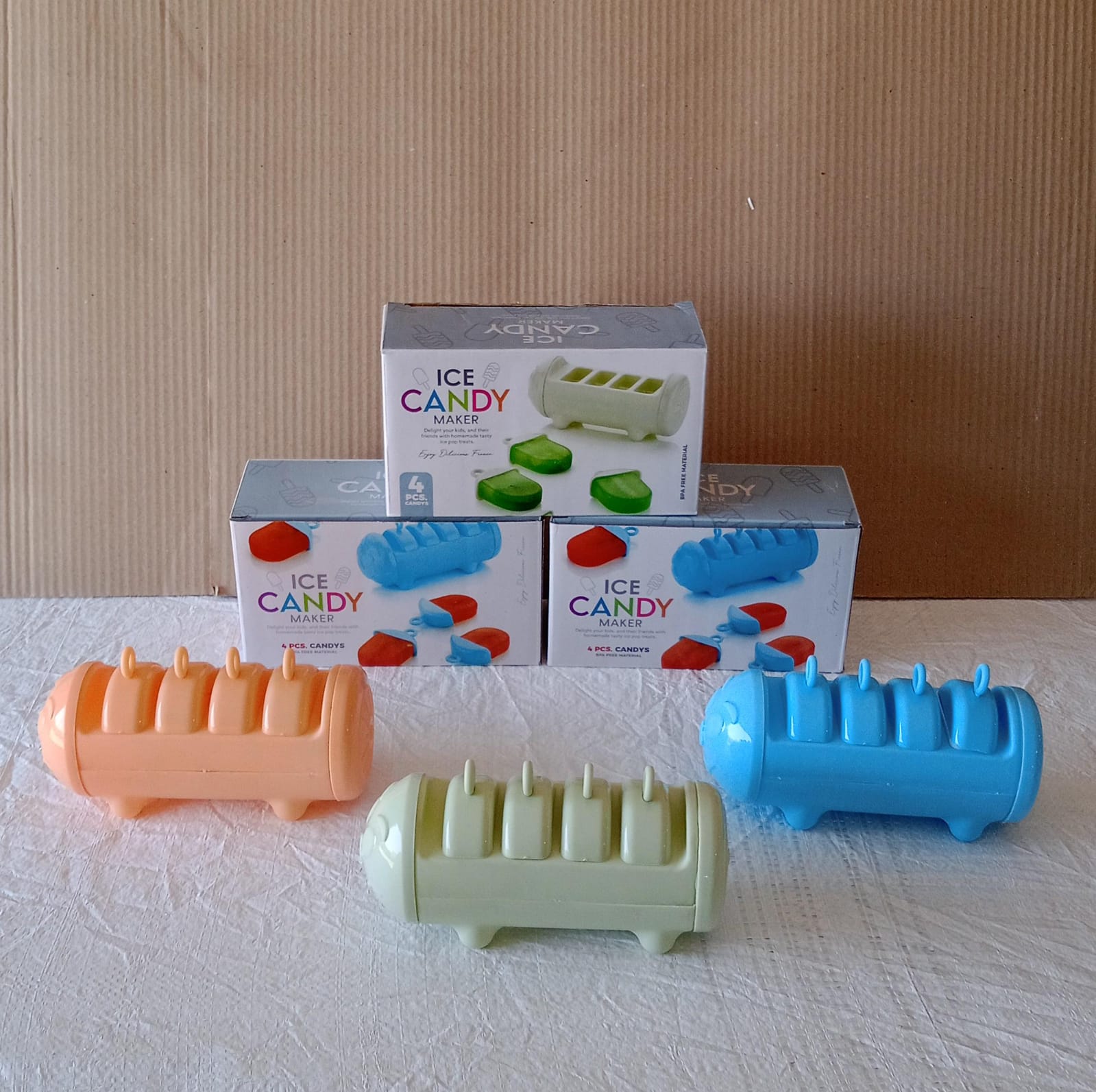 CARTOON SHAPE MOLD ICE CANDY, POPSICLE MOLD ICE, PLASTIC ICE CANDY MAKER KULFI MAKER MOLDS SET WITH 4 CUPS (1 PC / MULTICOLOR) - Discount Karo