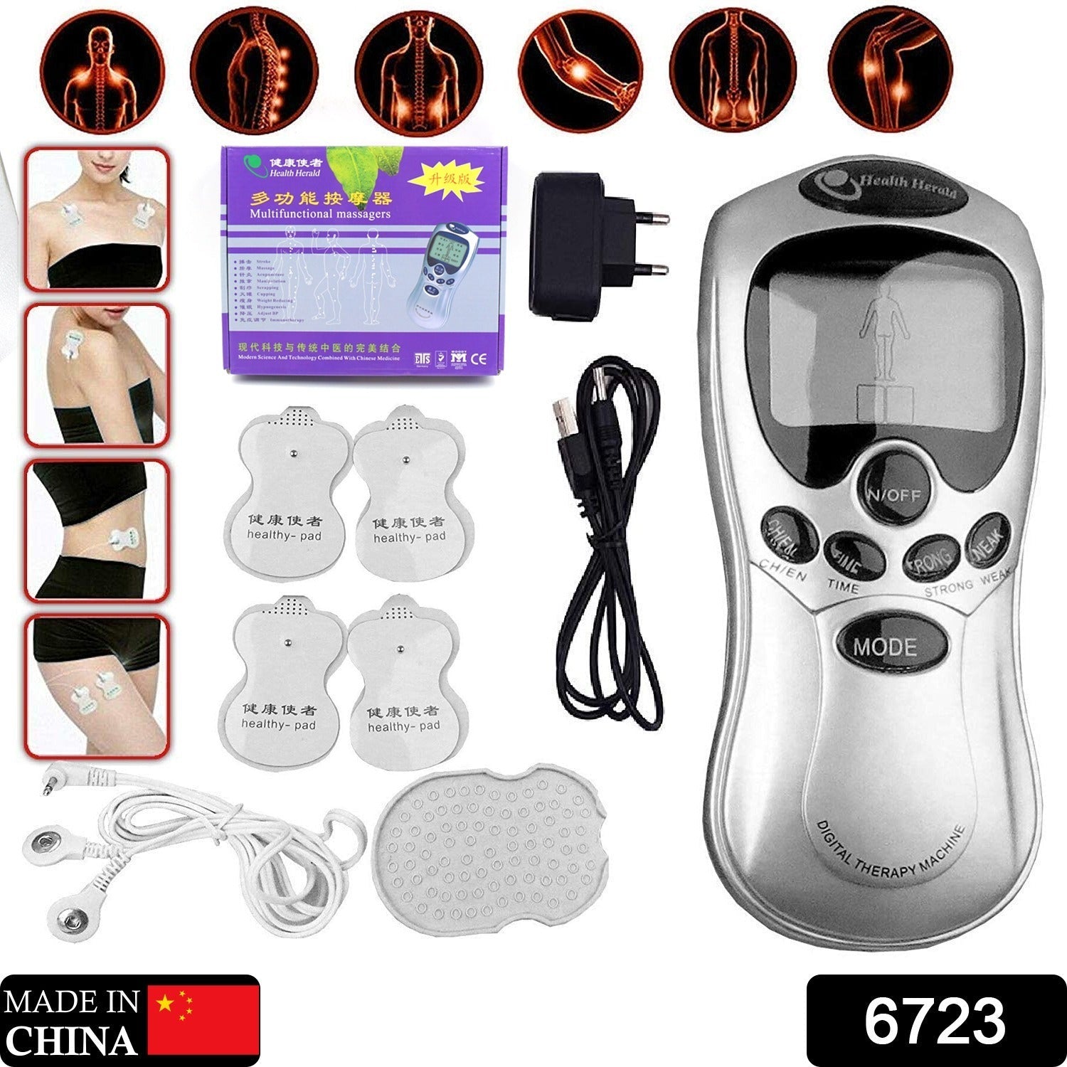 Multifunctional Massager, Health Care Digital Chinese Meridian Tens Therapy Massager Relax Body Muscle Acupuncture Machine 4 Electrode Pads & Charger Adapter and Cable, Physiotherapy, Electric Digital Therapy neck back Mane Massage - Discount Karo