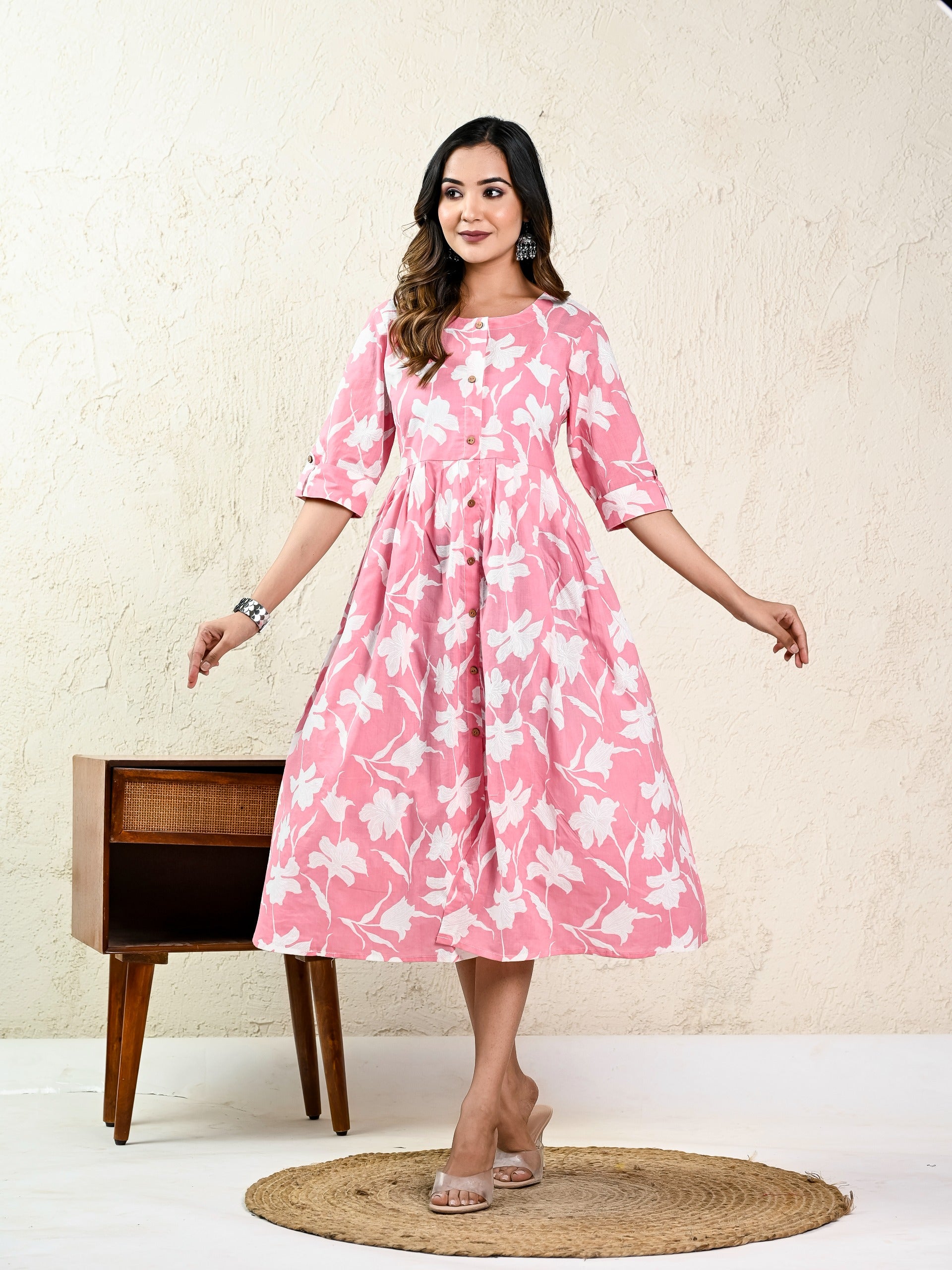 Pink Floral Dress - Pure Cotton