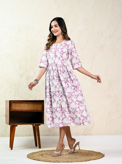 Pink Floral Dress - Pure Cotton