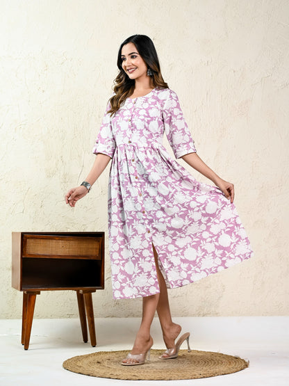 Pink Floral Dress - Pure Cotton