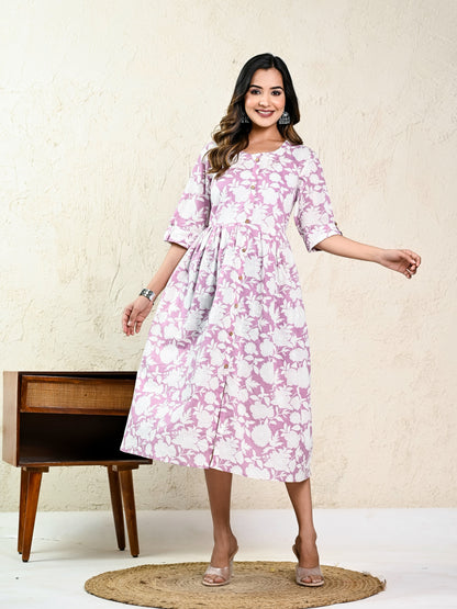 Pink Floral Dress - Pure Cotton