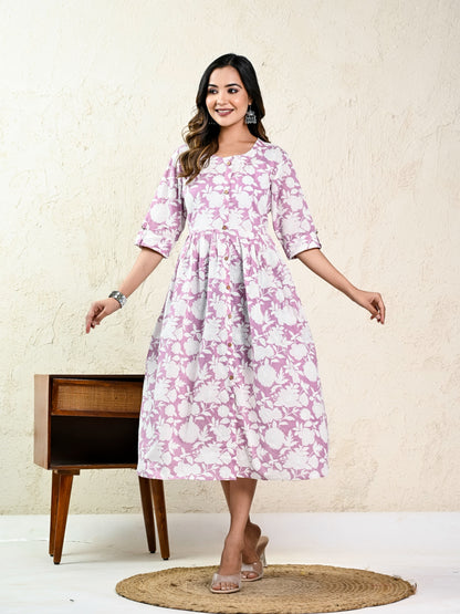 Pink Floral Dress - Pure Cotton