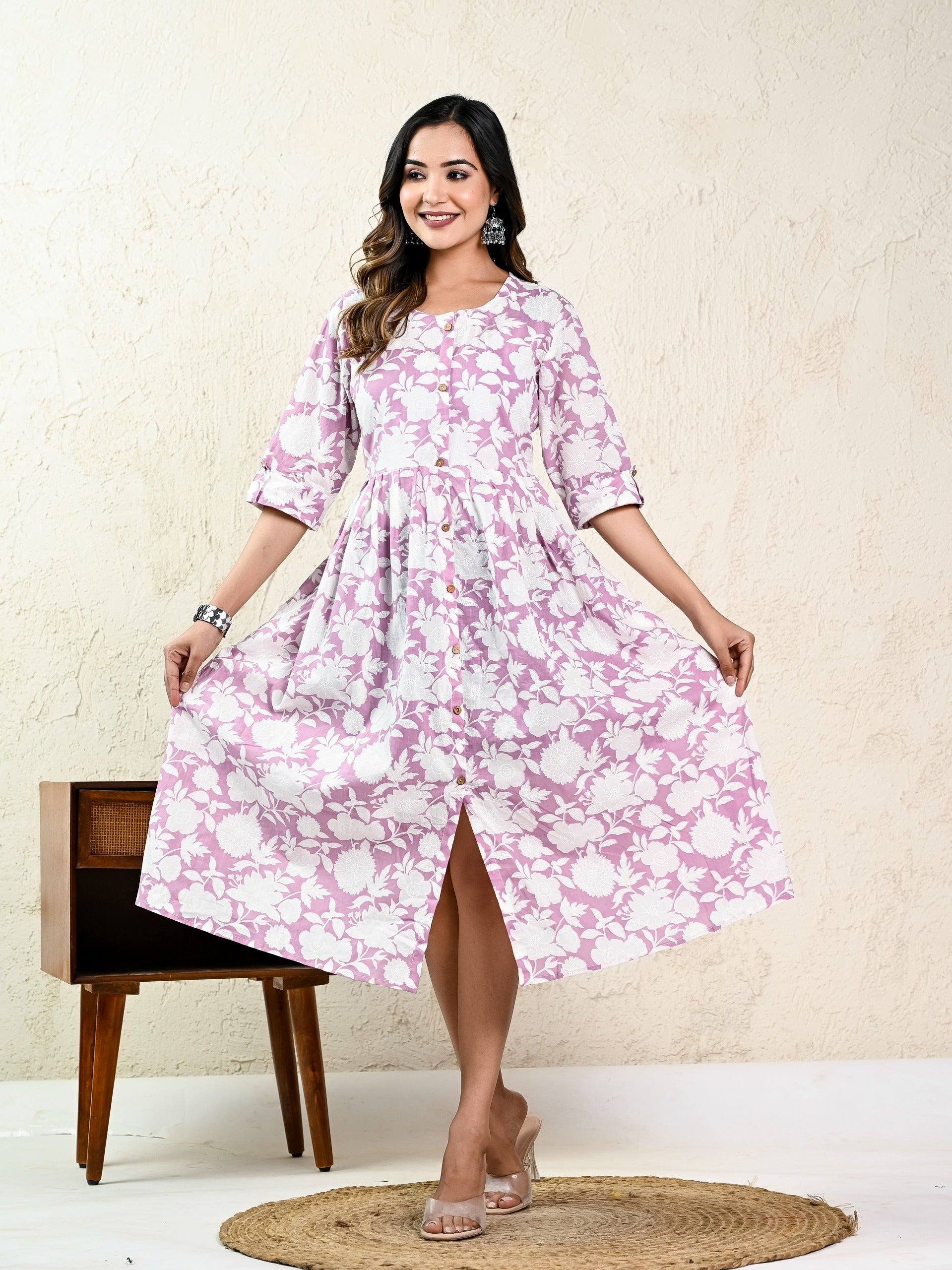 Pink Floral Dress - Pure Cotton