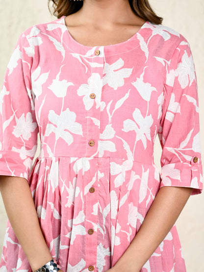 Pink Floral Dress - Pure Cotton