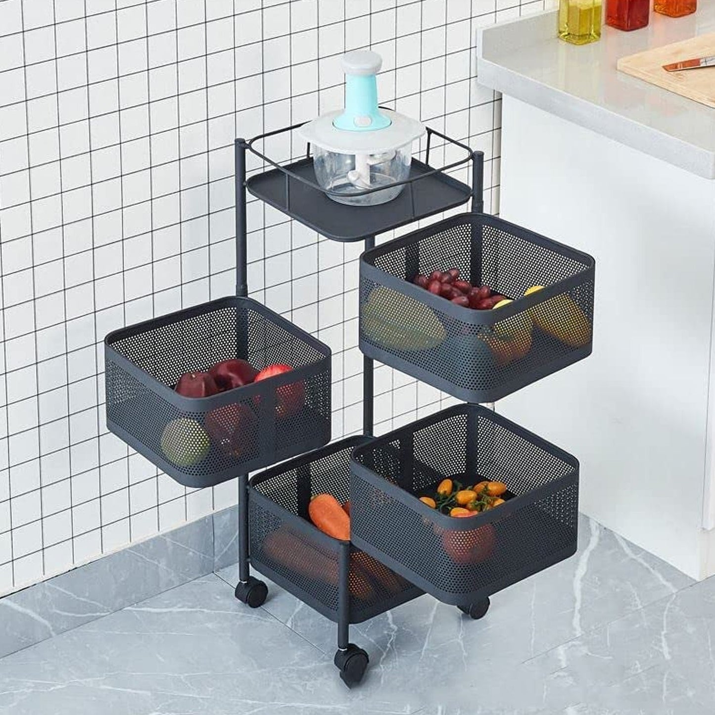 Metal High Quality Kitchen Trolley Kitchen Organizer Items and Kitchen Accessories Items for Kitchen Rack Square Design for Fruits & Vegetable Onion Storage Kitchen Trolley with Wheels (4 Layer) - Discount Karo