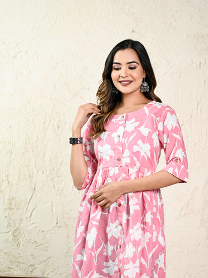 Pink Floral Dress - Pure Cotton