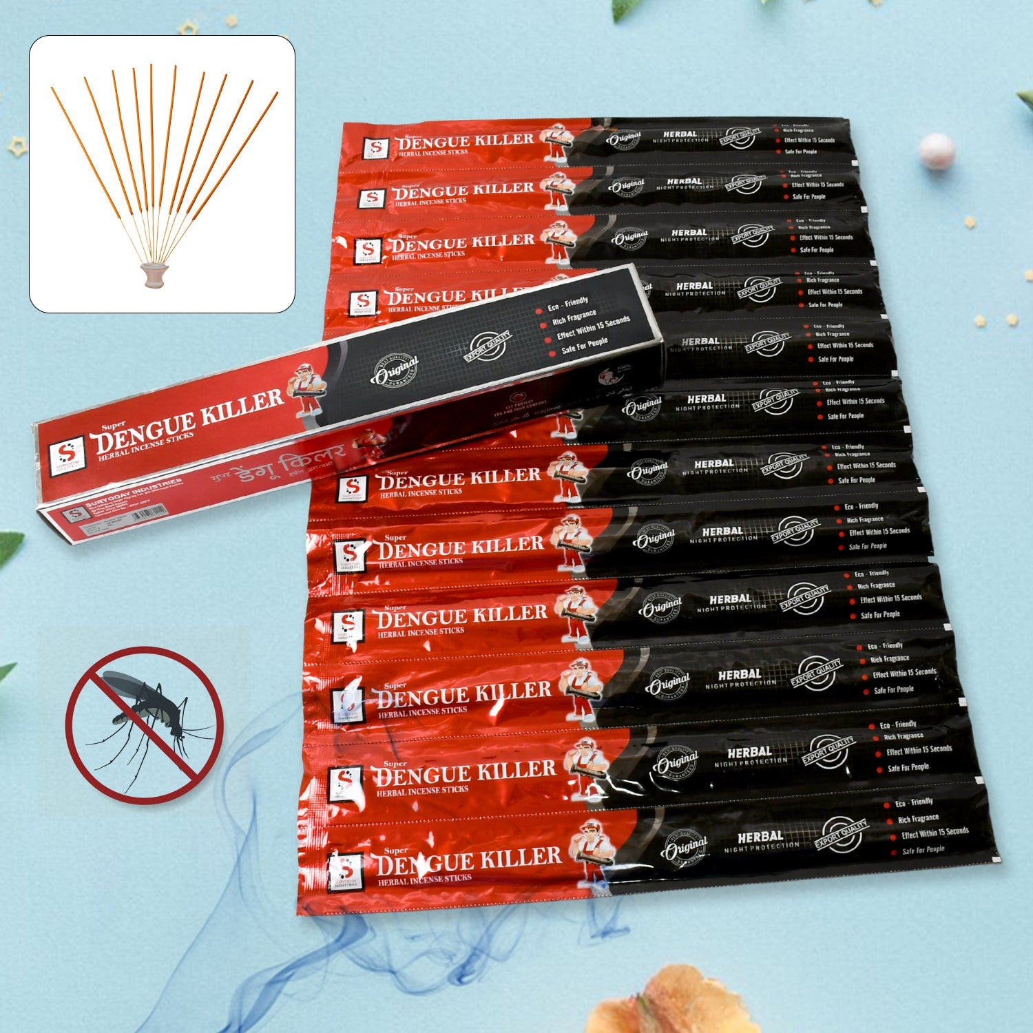 Mosquito Agarbatti Stick Herbal Mosquito Agarbatti 1 Box ( 12 Packet / 120 Sticks ) ( Incense Stick ) - Discount Karo