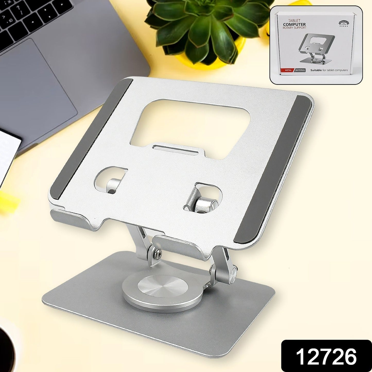 Aluminum Alloy 360°Rotating Bracket, Adjustable Laptop Stand, Portable Foldable Ergonomic Laptop Support