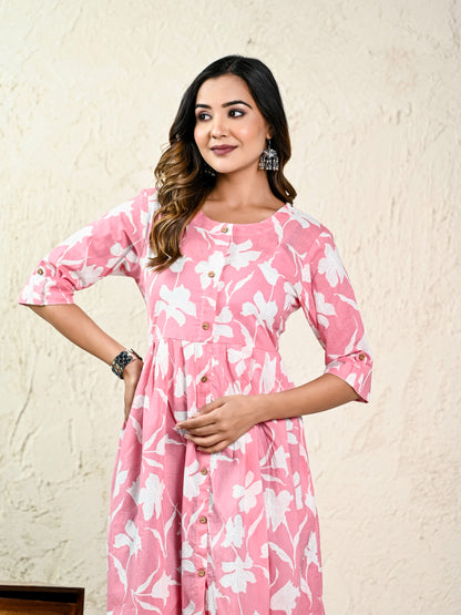 Pink Floral Dress - Pure Cotton