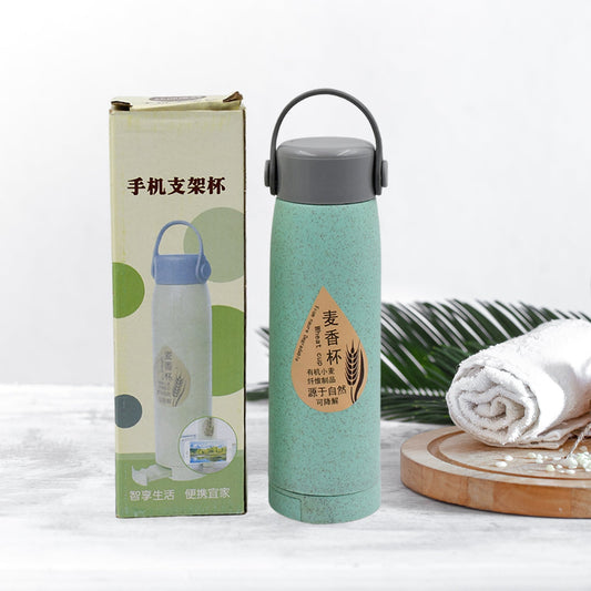 High Portable Water Bottle, Creative Wheat Fragrance Glass Bottle Water with Mobile Phone Holder Wide Mouth Glass Water 380ml (MOQ :- 80 pc) - Discount Karo