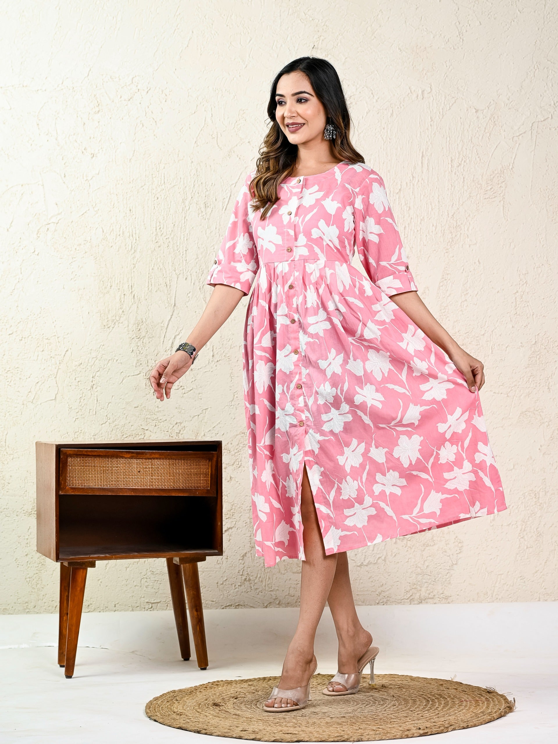 Pink Floral Dress - Pure Cotton