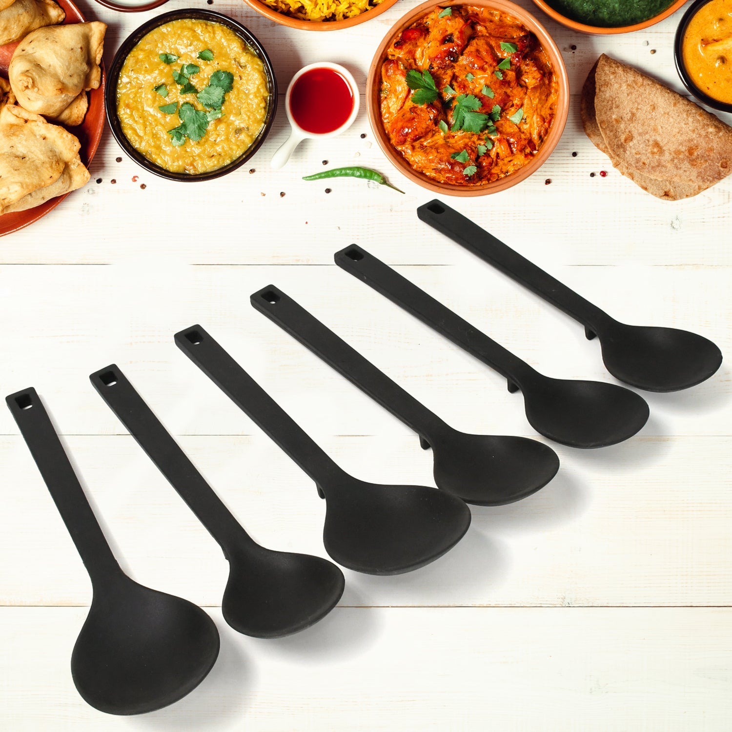 Multipurpose Silicone Spoon, Silicone Basting Spoon Non-Stick Kitchen Utensils Household Gadgets Heat-Resistant Non Stick Spoons Kitchen Cookware Items For Cooking and Baking (6 Pcs Set) - Discount Karo