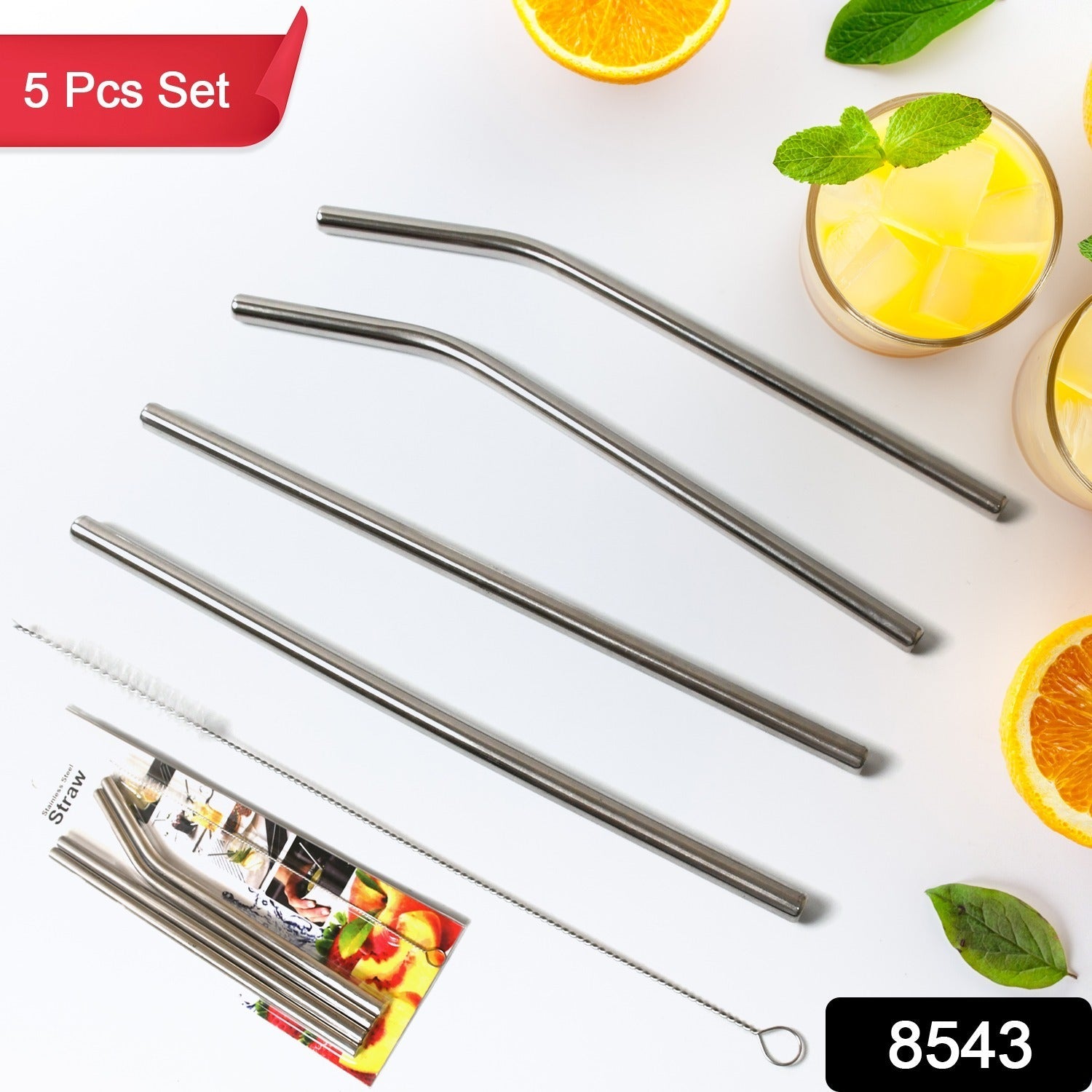 Reusable Stainless Steel Straw with cleaning Brush Long Drinking Straws for Coffee Tumbler Travel Mug Cup, Dishwasher Safe for Toddlers & Kids (5 Pcs Set) - Discount Karo