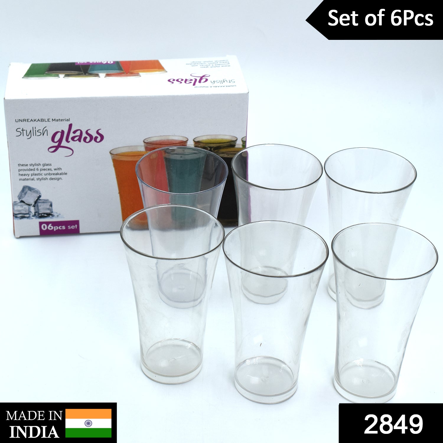 2849 Drinking Glass Juice Glass Water Glass Set of 6 Transparent Glass 