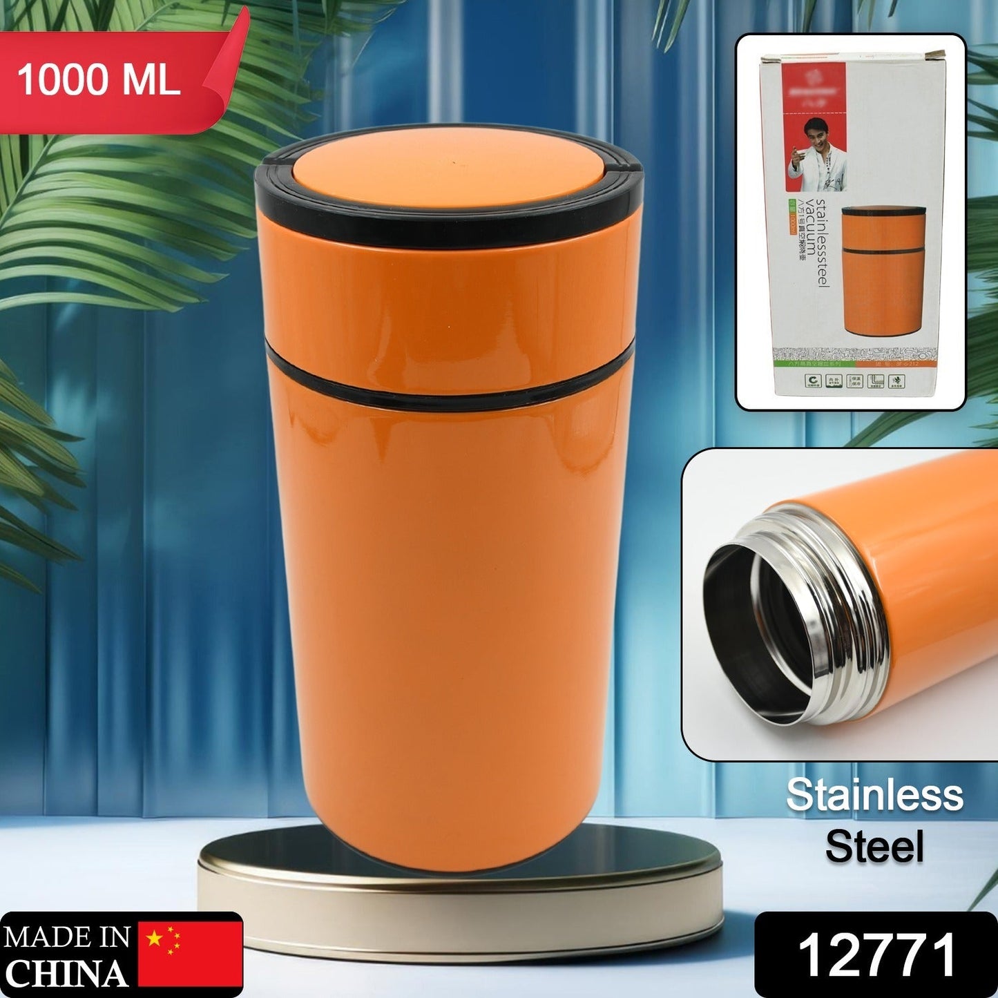 Stainless Steel Water Bottle With Foldable Spoon & Handle Easy to carry, Leak Proof, Rust Proof, Hot & Cold Drinks, Gym Sipper BPA Free Food Grade Quality, Steel fridge Bottle For office / Gym / School (1000 ML) - Discount Karo