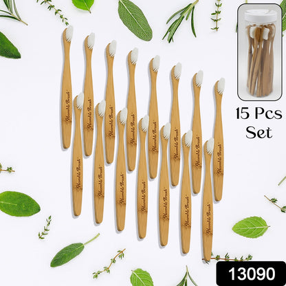 Bamboo Wooden Toothbrush Soft Toothbrush Wooden Child Bamboo Biodegradable Toothbrush, Manual Toothbrush for Adult, Kids (15 pcs set / With Round Box) - Discount Karo