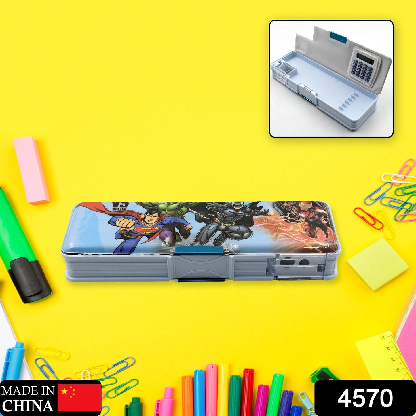 Double Sided Magnetic Geometry Box, Pencil Box with Calculator and Sharpener for Boys Art Plastic Pencil Box  for Girls and Boys - Discount Karo