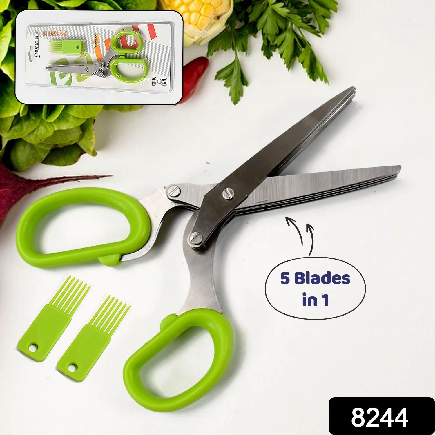 Herb Cutter Scissors 5 Blade Scissors Kitchen Multipurpose Cutting Shear with 5 Stainless Steel Blades & Safety Cover & Cleaning Comb Cilantro Scissors Sharp Shredding Shears Herb Scissors Set - Discount Karo