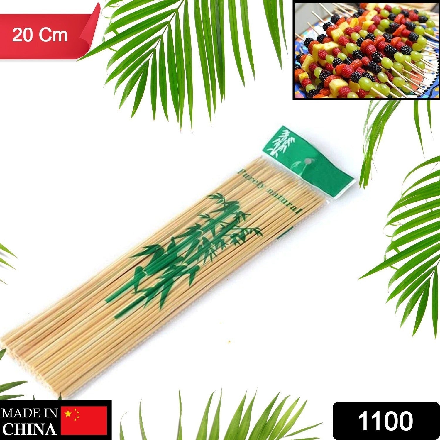 Camping Wooden Color Bamboo BBQ Skewers Barbecue Shish Kabob Sticks Fruit Kebab Meat Party Fountain Bamboo BBQ Sticks Skewers Wooden (20cm) - Discount Karo