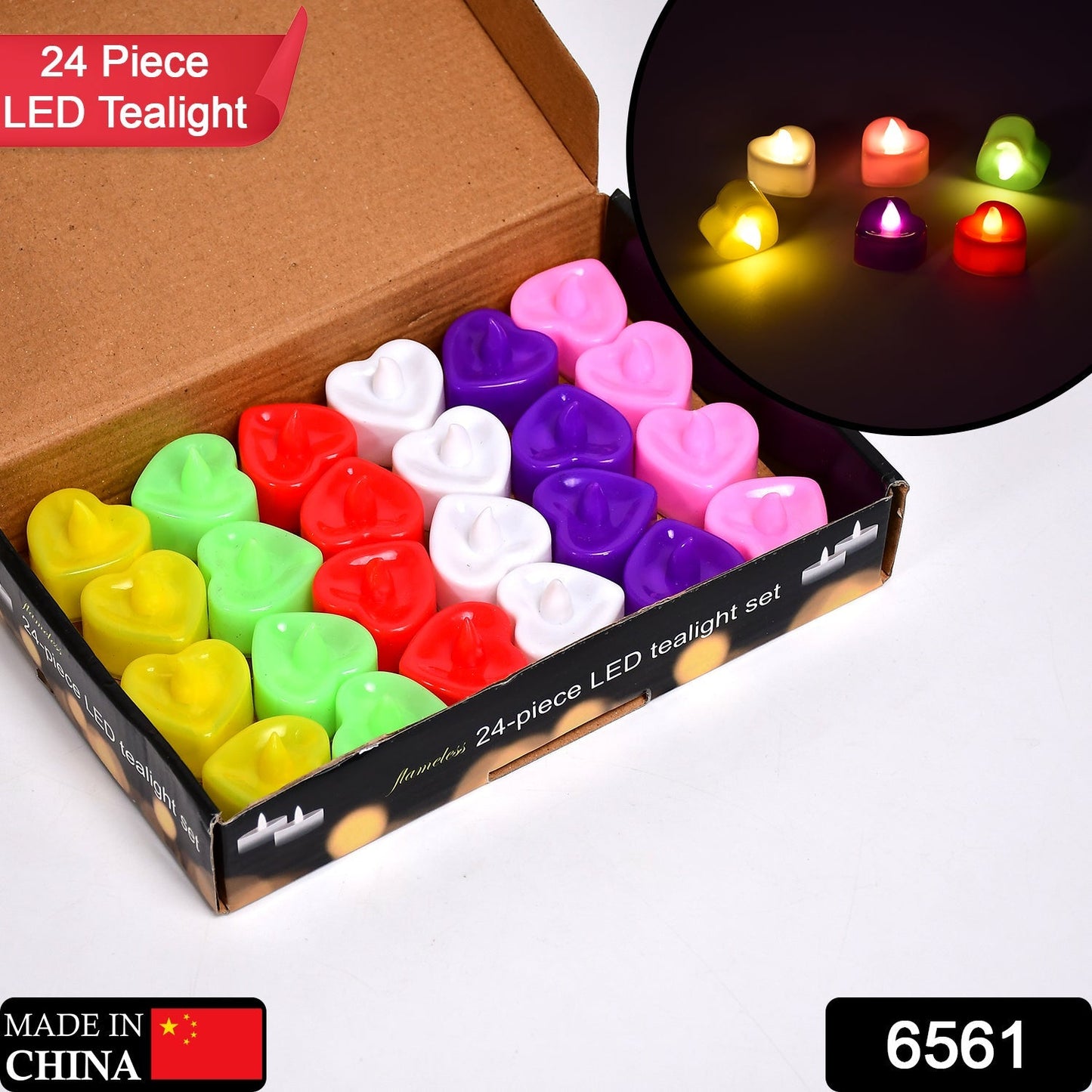 6561 HEART LED FESTIVAL TEALIGHT WITH BATTRY OPRATE ( 24PCS ) 