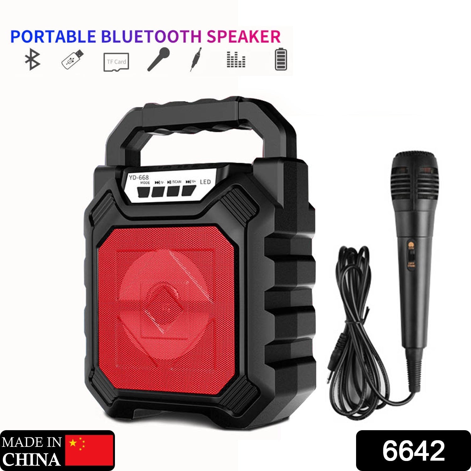 6642 Wireless Bluetooth Portable Boom Box Subwoofer Support Mic Input Outdoor Speaker 5 W Bluetooth Speaker 