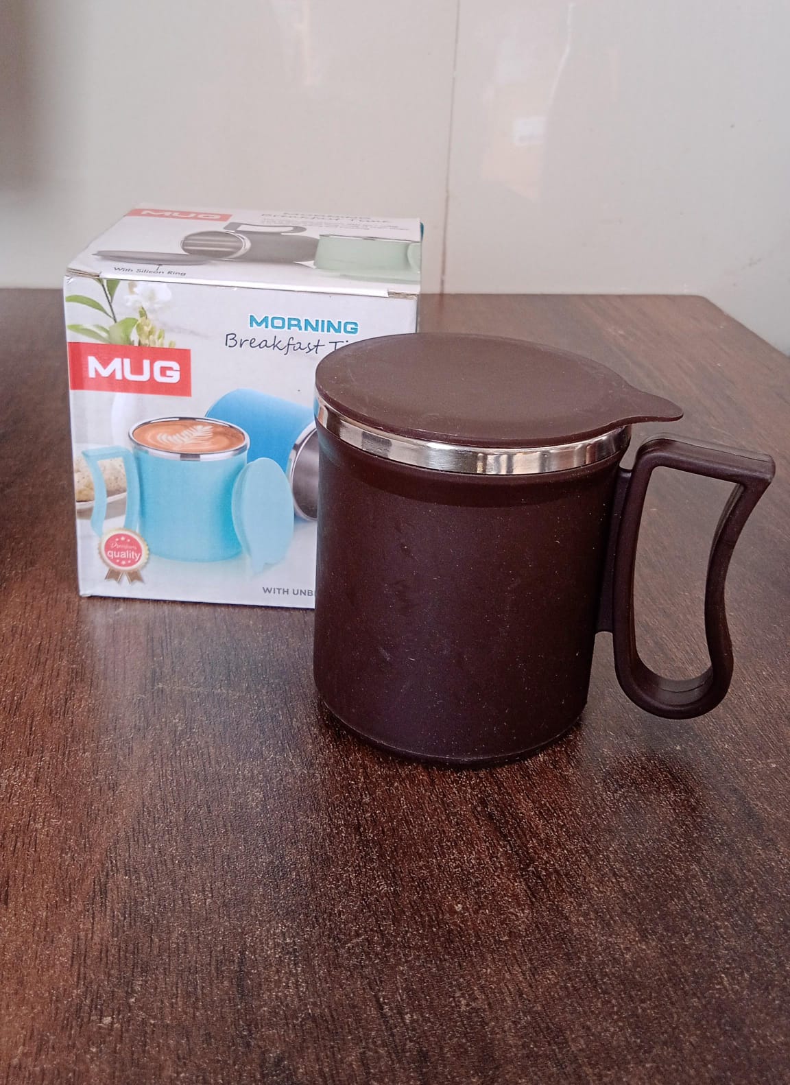 Coffee Mug with Lid and Handle-Plastic Covered Stainless Steel Mug (Random Color, Approx 200 ML) - Discount Karo