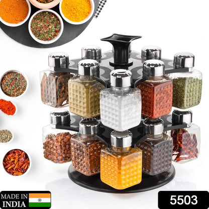 All New Square 16 Bottle Design 360 Degree Revolving Spice Rack Container Condiment, Pieces Set, Square Small Container - Discount Karo